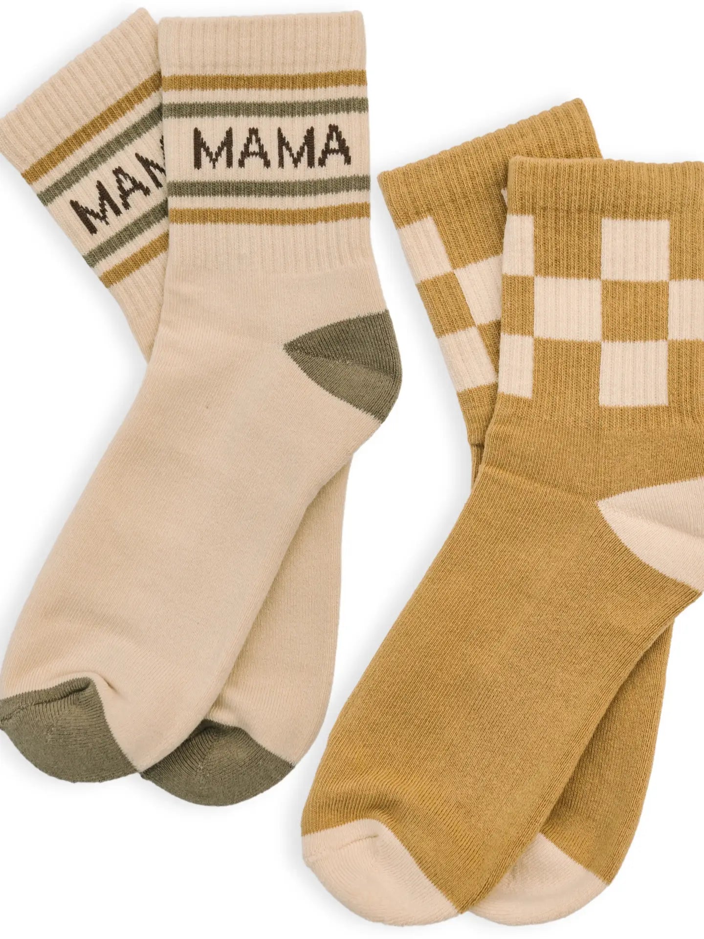 Womens Half-Crew Socks 2-Pack, Checkered & Mama Stripe