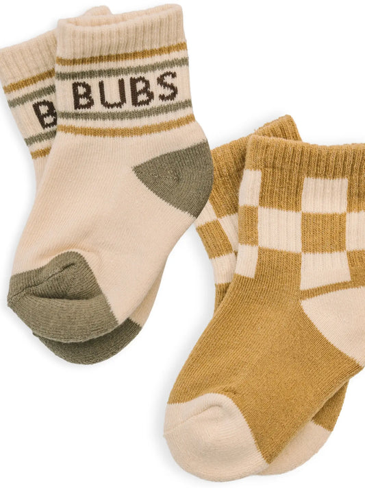Baby/Toddler Half-Crew Socks 2-Pack, Checkered & Bubs Stripe